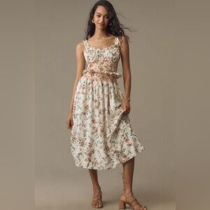 Anthropologie Smoked Waist Ruffled Midi Dress